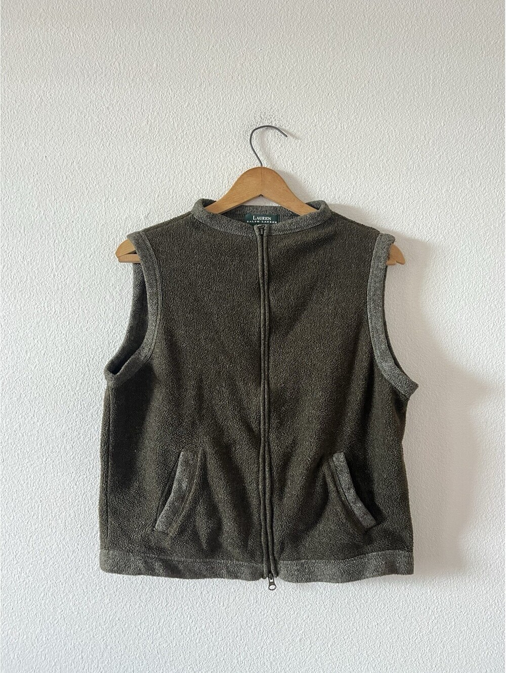 Lauren Ralph Lauren Olive Green Fleece Vest Petite Small